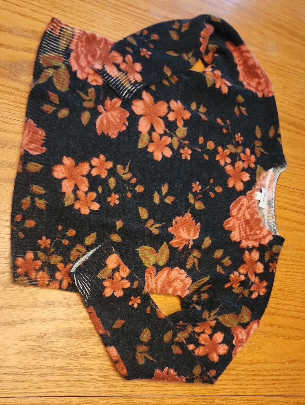 CeCe Black Floral Crewneck Sweater - Picture 12 of 16